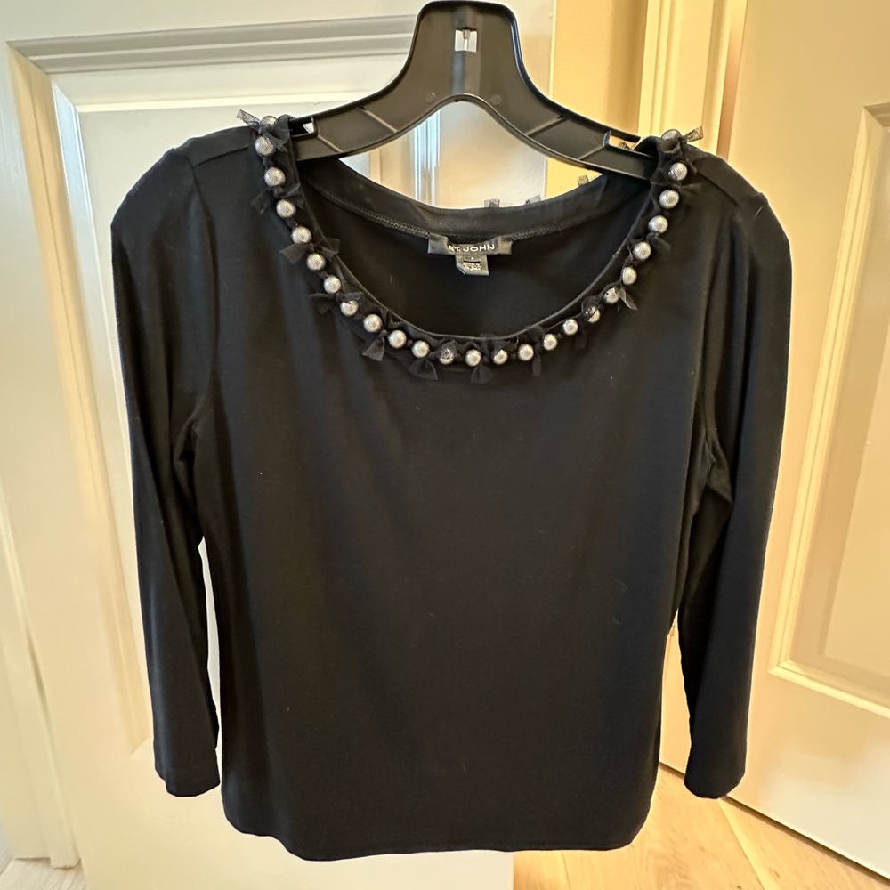 St. John Black Shirt with Pearl Details